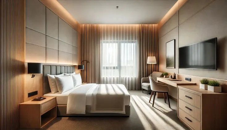 Ruangan dengan dinding yang dihias rapi untuk menciptakan suasana ruangan terasa seperti hotel tanpa renovasi besar.