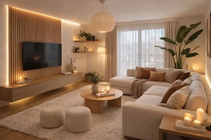 Ruangan terlihat elegan tanpa dekorasi berlebihan dengan dinding dan lantai yang serasi